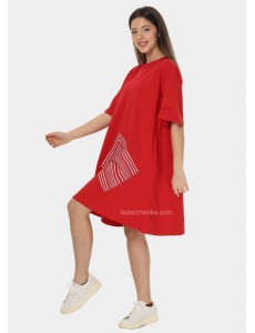 Cep Detaylı Yuvarlak Yaka Elbise (Kırmızı)