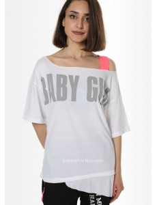 Tek Omuz Askılı Baby Girl Tişört (Beyaz)