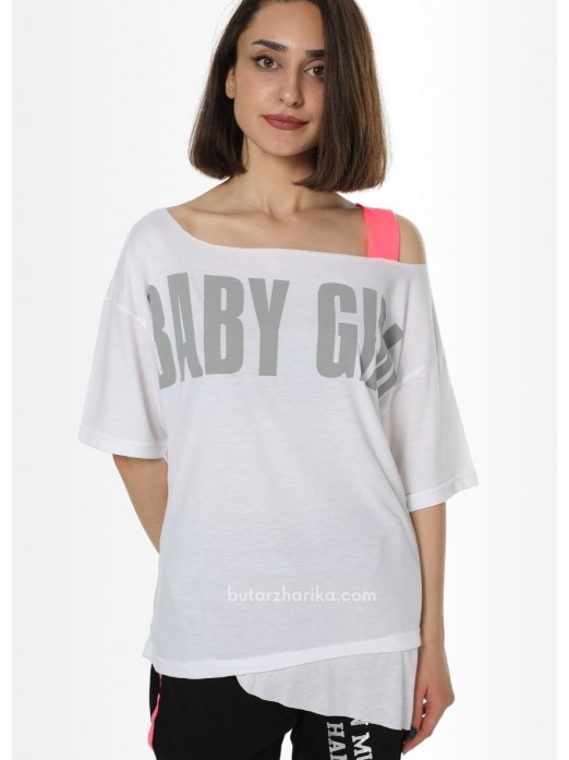 Tek Omuz Askılı Baby Girl Tişört (Beyaz)