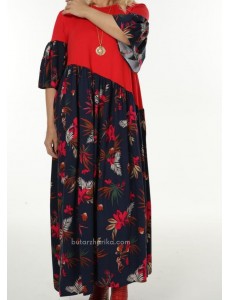 Kırmızı Çiçek Desenli Elbise