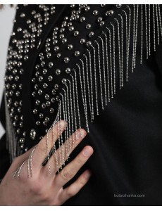 Zincir Detaylı Kısa Kot Ceket (Siyah) 