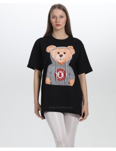 Teddy Baskılı Bağcık Detaylı T-Shirt