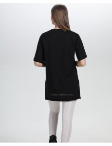Zincir Detaylı Ayıcık Baskılı T-Shirt (Siyah)