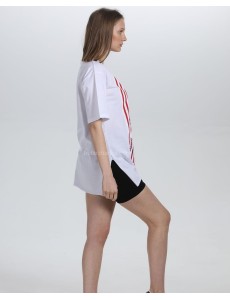 Kırmızı-Beyaz Şerit Baskılı T-Shirt (Beyaz)