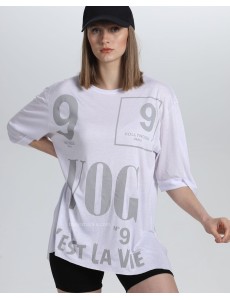 VOG Baskı Yeni Sezon Viskon Beyaz T-Shirt