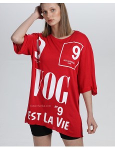 VOG Baskı Yeni Sezon Viskon Kırmızı T-Shirt